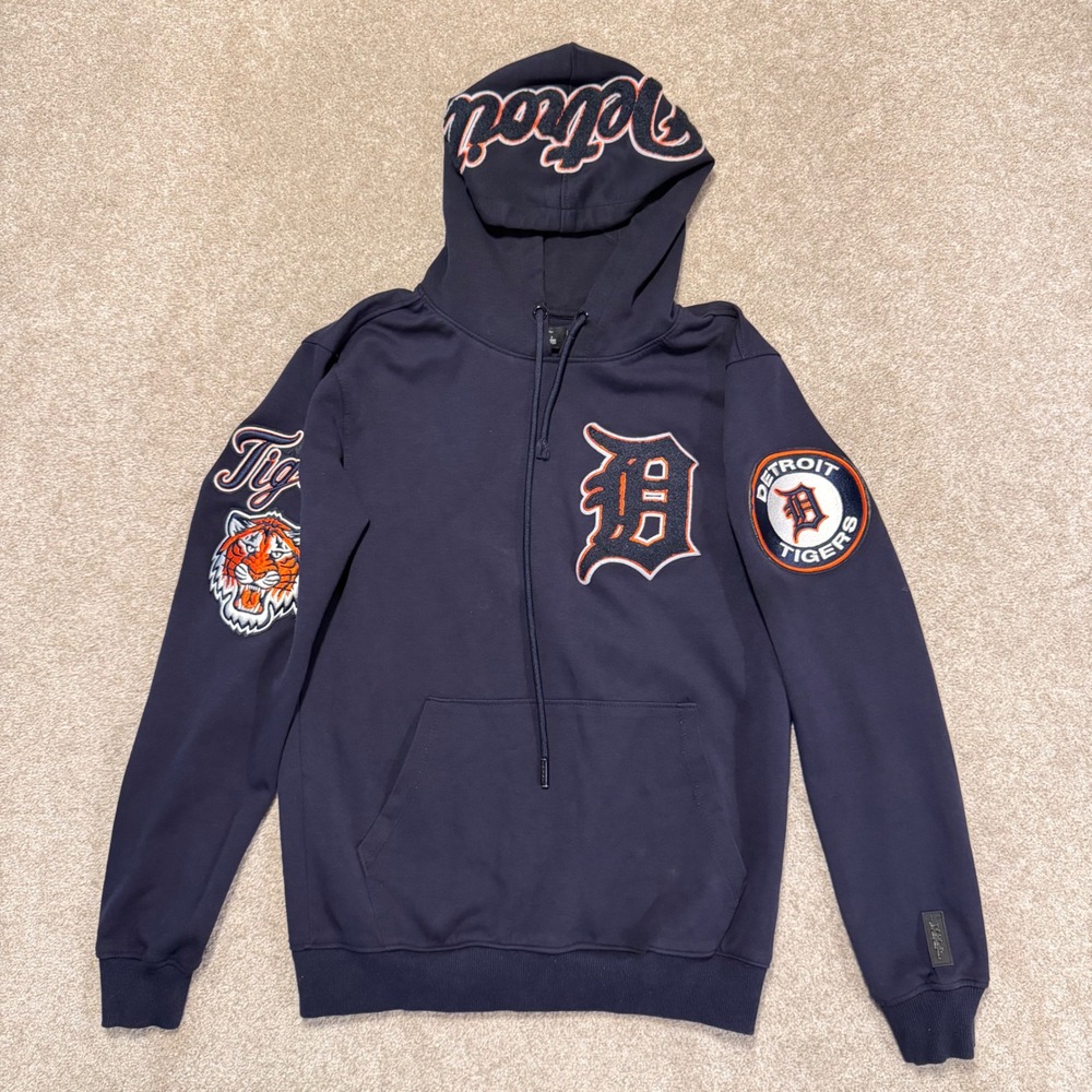 Detroit Tigers Hoodie Pro Standard Mens Small Navy Blue Chenille Patch Big Logo